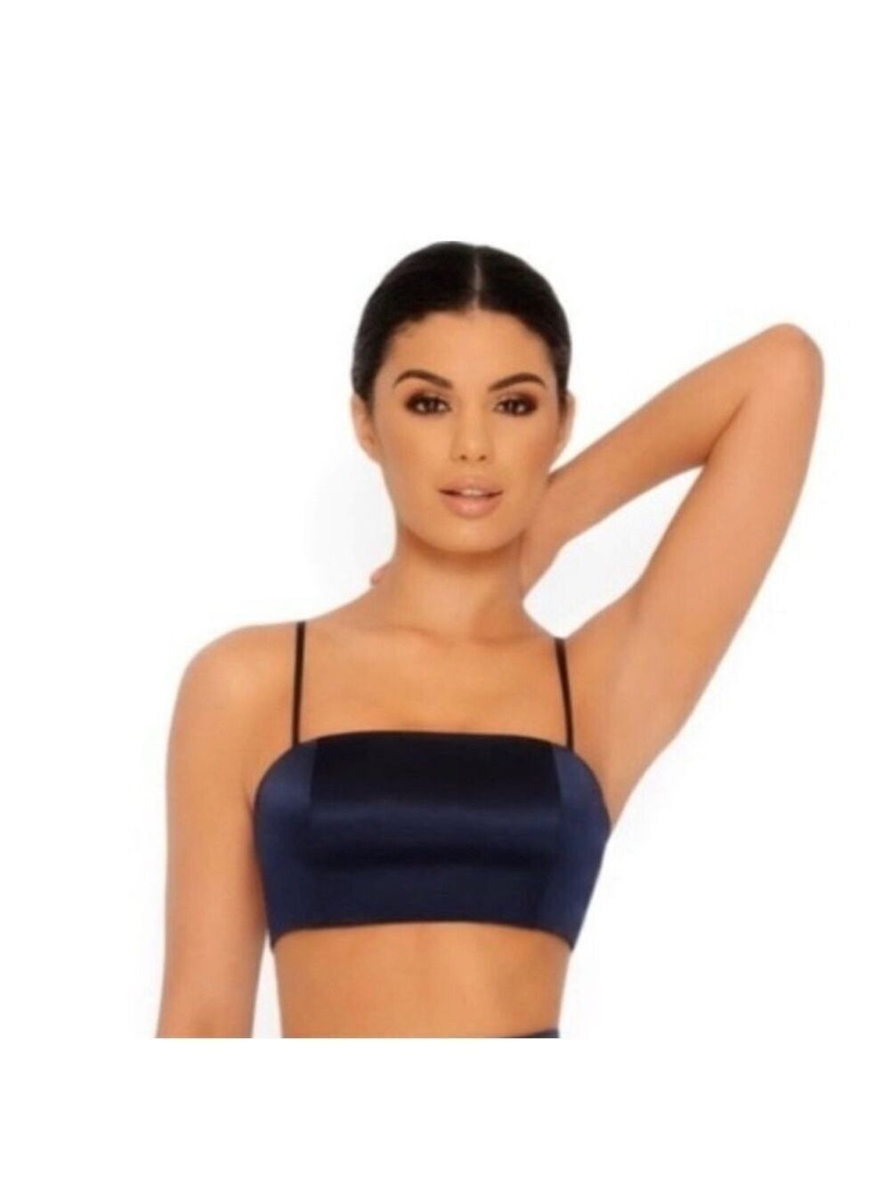 Oh Polly Navy Satin Crop Top Size 2